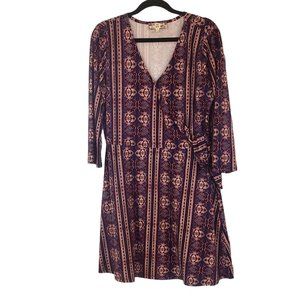 Pink Rose‎ wrap dress size Large Floral blue tan